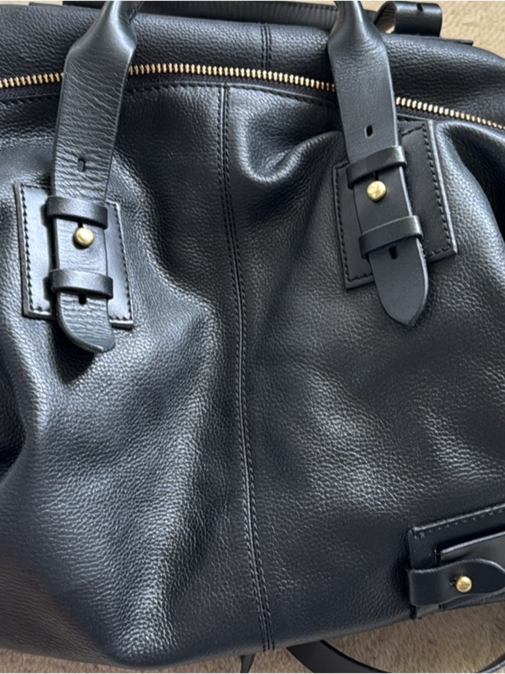 Cole Haan Black Leather Duffel with Gold Hardware